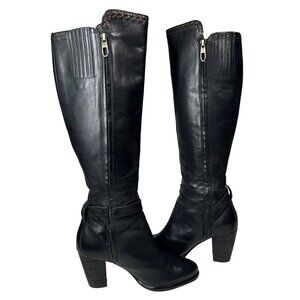UGG Claudine Tall Black Leather Boots Women’s 6.5 Heeled Riding Style 1005663